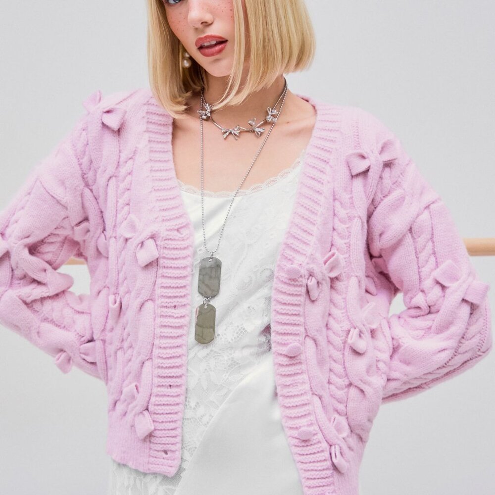 Pink Bow Knit Sweater